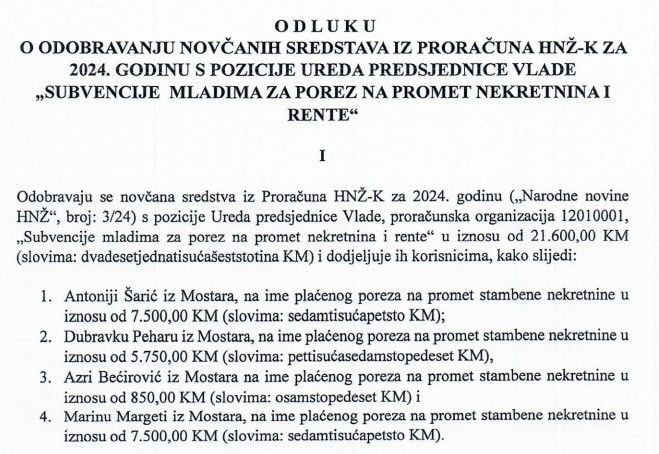 Subvencije prvih nekretnina u HNŽ