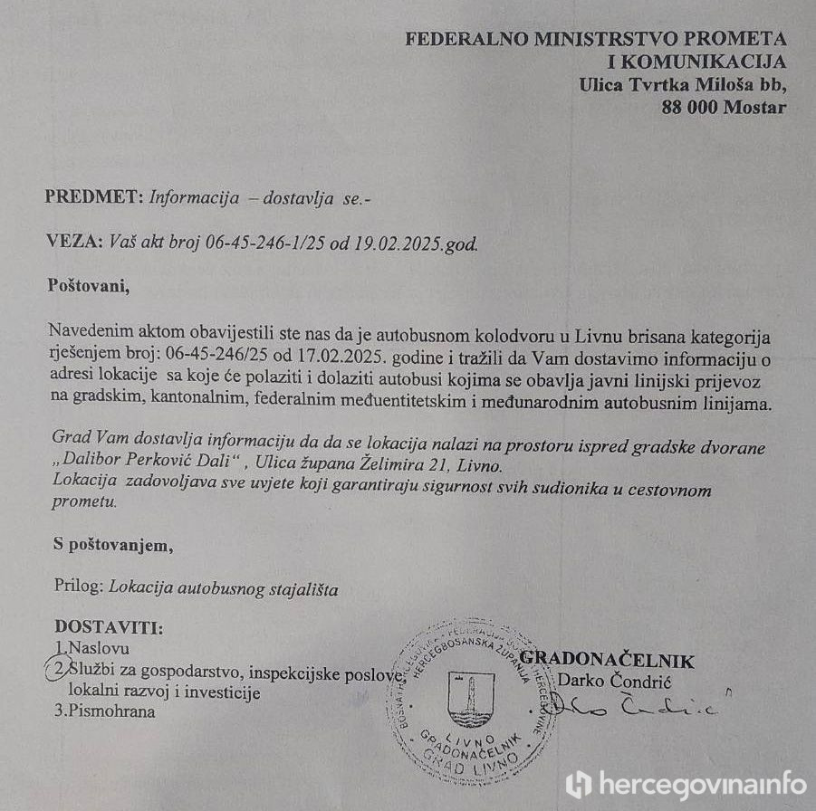 Obavijest Grada Livna