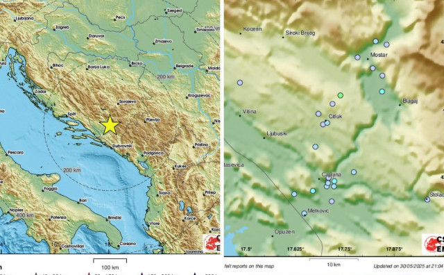 Serija potresa pogodila područje Stoca, najjači magnitude 2,4 po Richteru