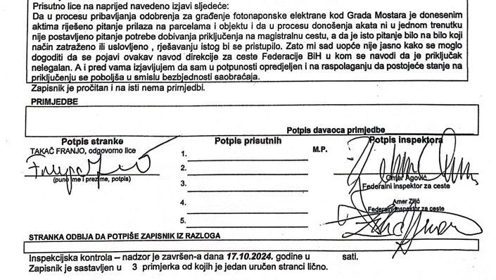 Franjo Takač izjava federalnoj prometnoj inspekciji