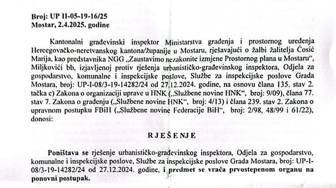 Građevinski inspektor Haris Spahić poništio riješenje gradskog inspektora Adisa Gološa