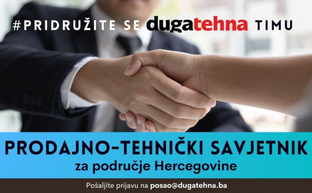 Duga-tehna d.o.o. zapošljava: Prodajno-tehnički savjetnik za područje Hercegovine
