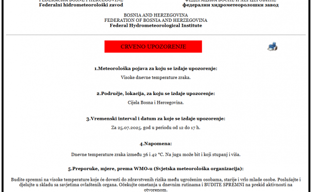 Crveno upozorenje: Sutra temperature do 42 °C, opasnost za zdravlje