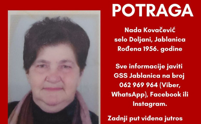 Sretno okončana potraga: Pronađena Nada Kovačević