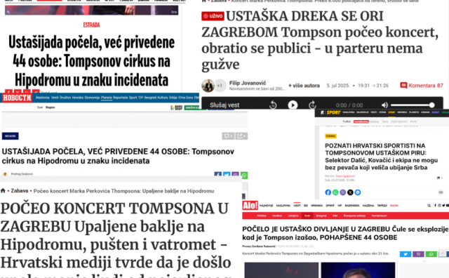 Srpski tabloidi o Thompsonovom koncertu: 'Ustaško divljanje, dreka, čuju se eksplozije, manje ljudi od očekivanog'
