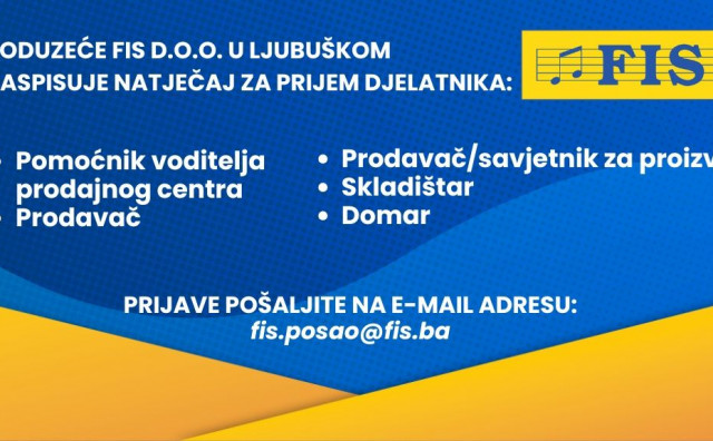 Prodajni centar u Ljubuškom raspisuje natječaj za prijem djelatnika