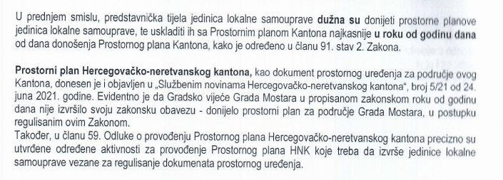 Ministarstvo građenja HNŽ odgovor na traženu suglasnost Mostara