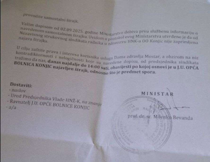 Očitovanje Ministarstva zdravstva HNŽ