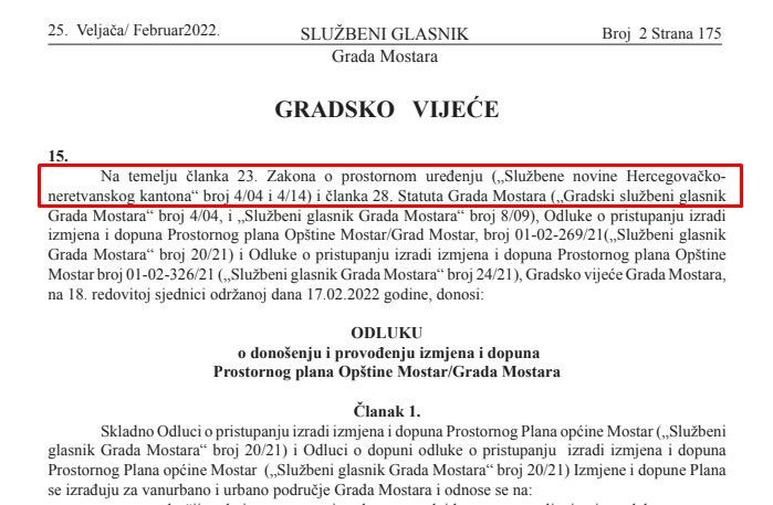 Odluka o donšenju i provođenju izrade izmjena i dopuna Prostornog plana Mostara