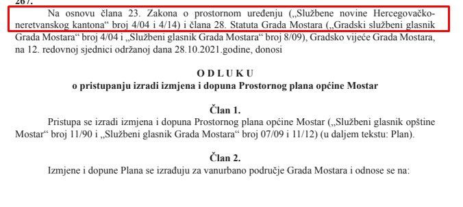 Odluka o pristupanju izrade izmjena i dopuna Prostornog plana Mostara