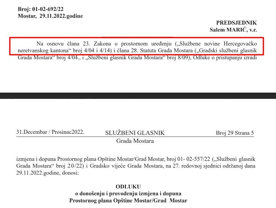 Odluka o provođenju izmjena i dopuna Prostornog plana Grada Mostara
