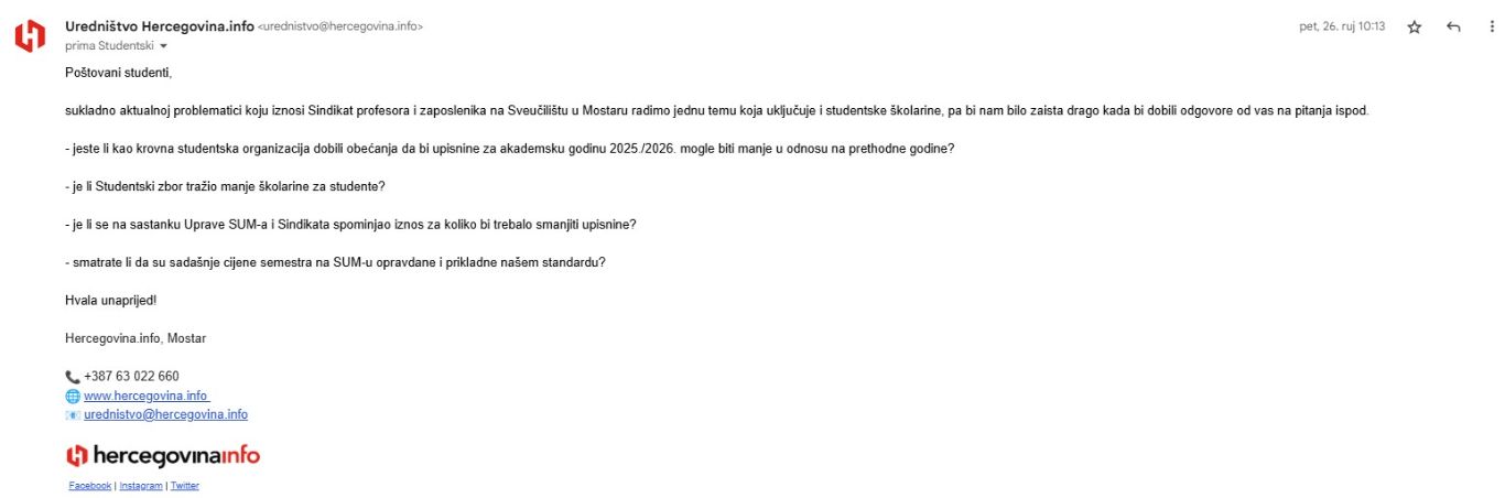 Pitanja upućena studentskom zboru