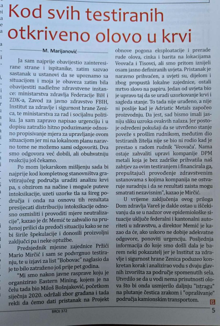 Članak u lokalnom listu Bobobac