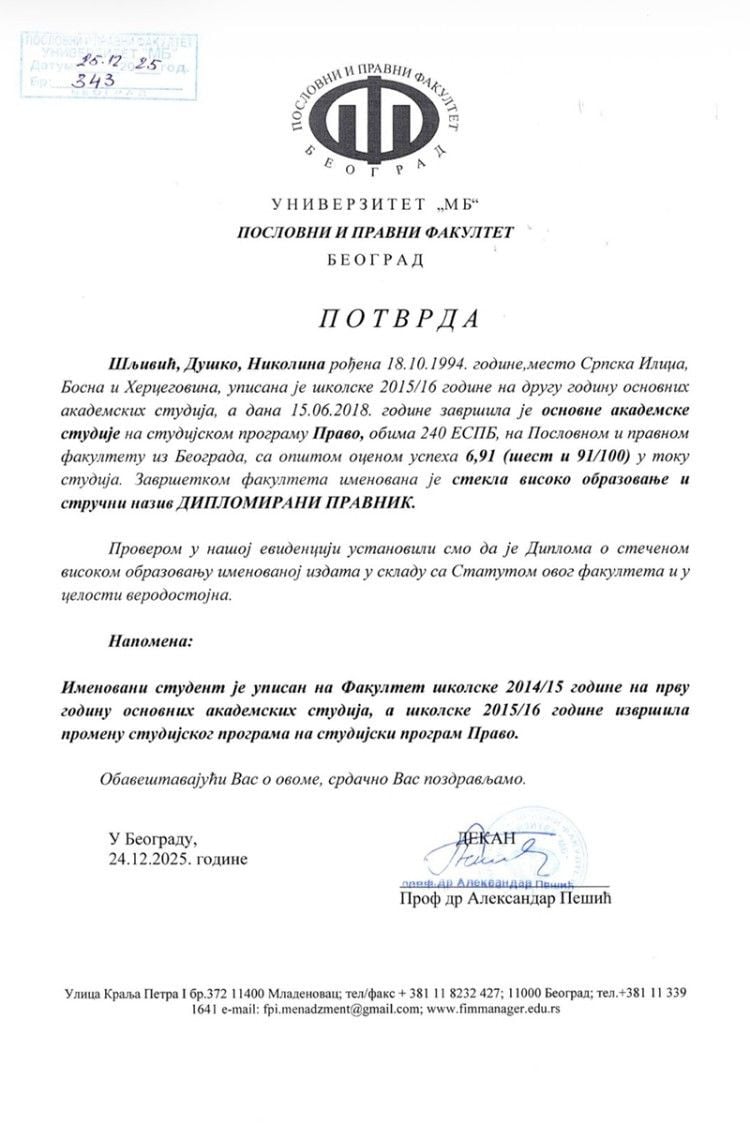 Nikolina Šljivić objavila Diplomu