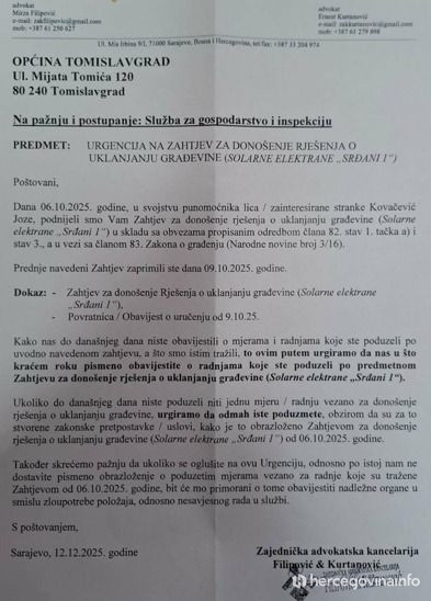 Urgencija za donošenje rješenje o uklanjanju građevine