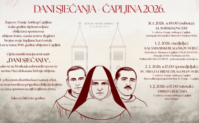 'Dani sjećanja' u Čapljini u spomen na ubijenu časnu sestru Reginu Milas i pobijene fratre