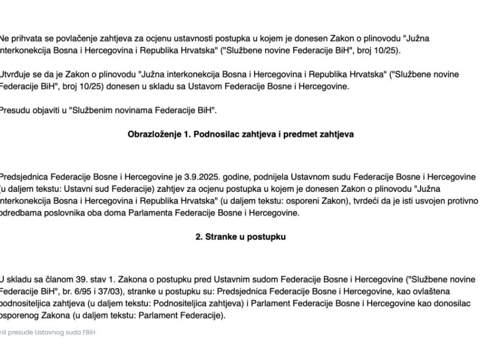 Faksimil presude Ustavnog suda FBiH