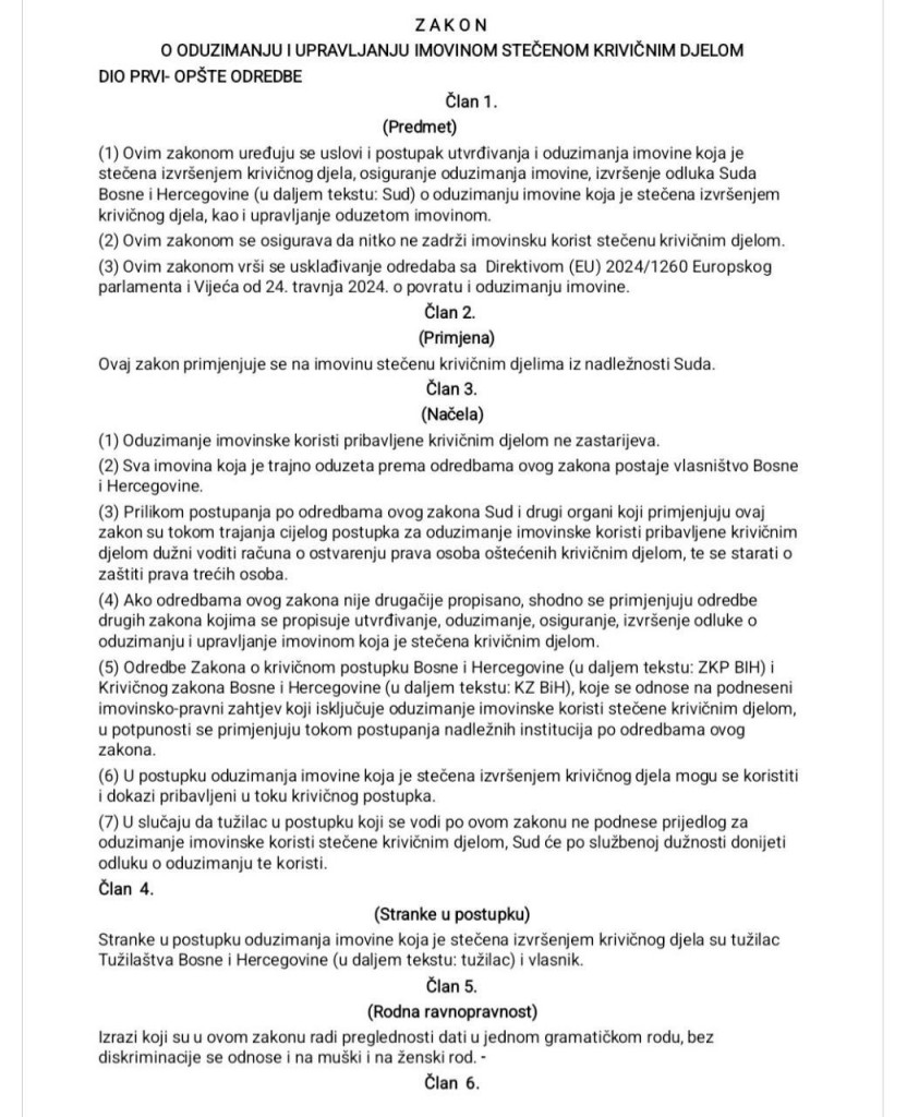 Nacrt zakona o oduzimanju i upravljanju imovinom