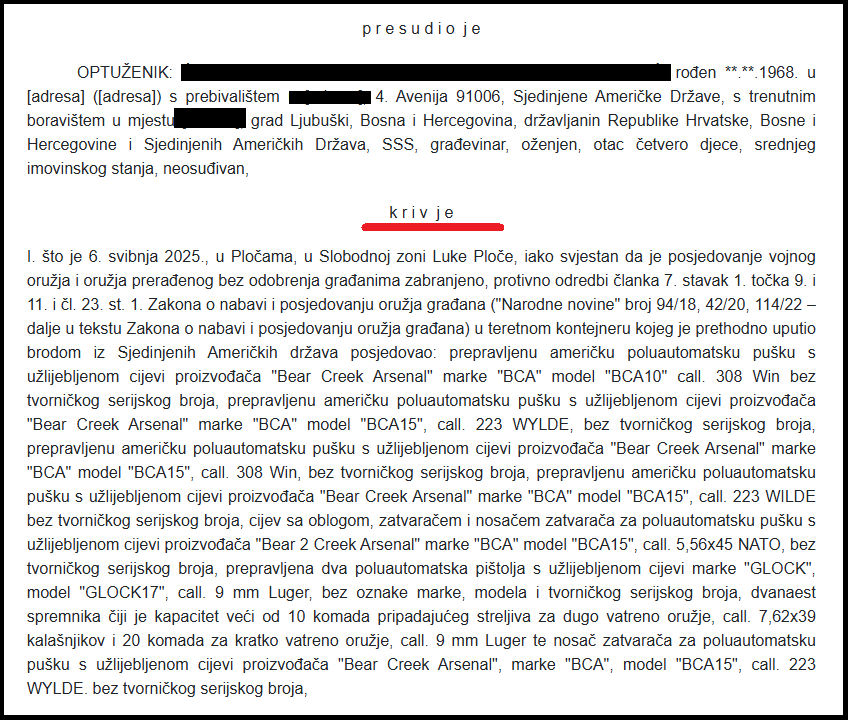 Ljubušak naručio oružje da mu dođe u Ploče