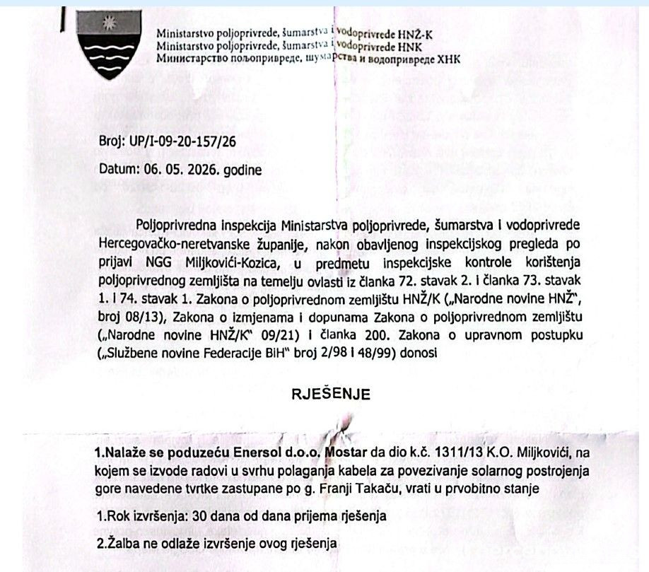 Poljoprivredna inspekcija naložila Takaču da vrati u prvobitno stanje