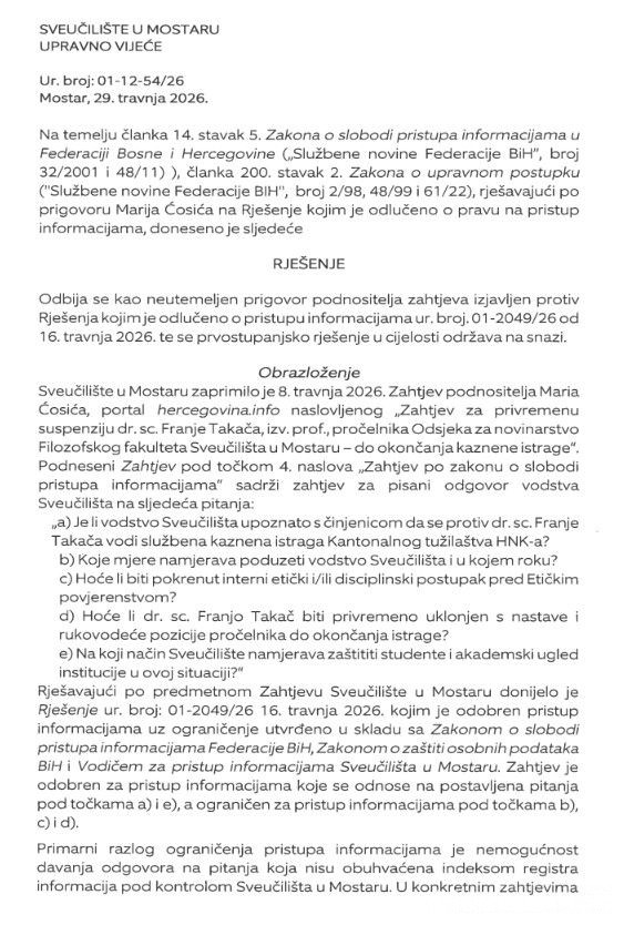 Upravno vijeće odgovor Branko Krišto na zahtjev za suspenziju Franje Takača