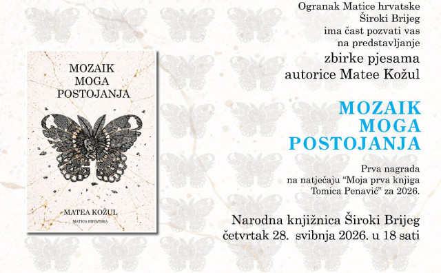U Širokom Brijegu predstavljanje zbirke pjesama 'Mozaik moga postojanja'
