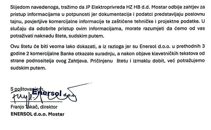 Franjo Takač odgovor na zahtjev pristupu informacijama