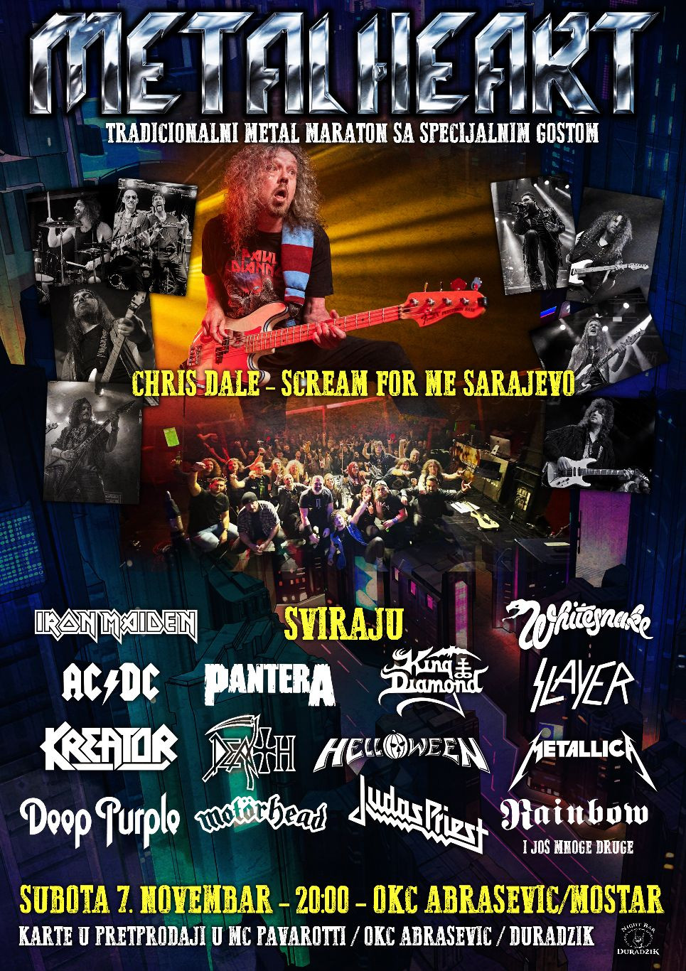 Metal Heart i basist Chris Dale nastupaju 7. studenoga u mostarskom Abraševiću. Koncert počinje u 20 sati, a ulaznice u pretprodaji stoje 15 KM.
